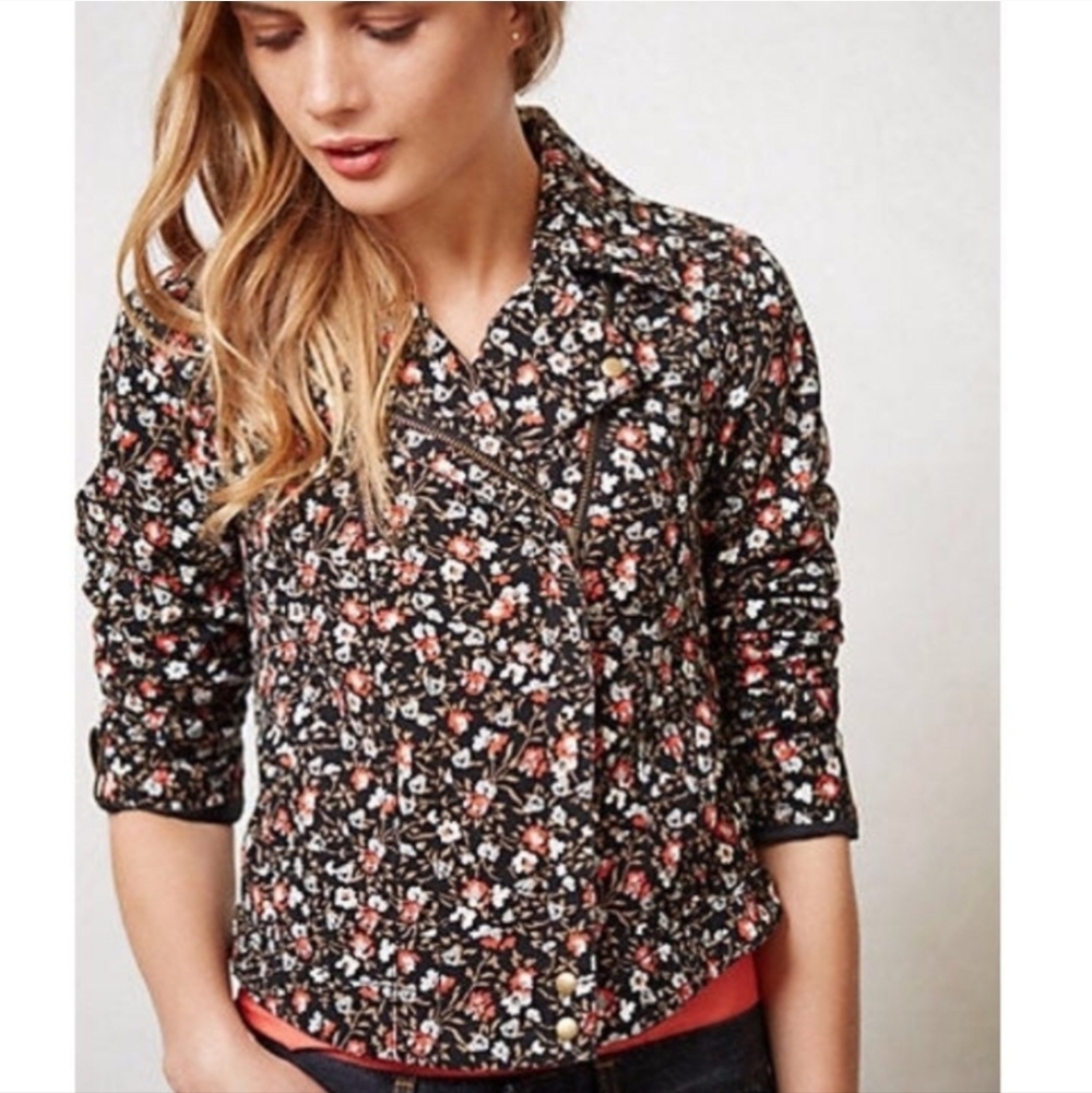 Anthropologie Hei Hei Floral Print Moto Zipper Jacket Size 4